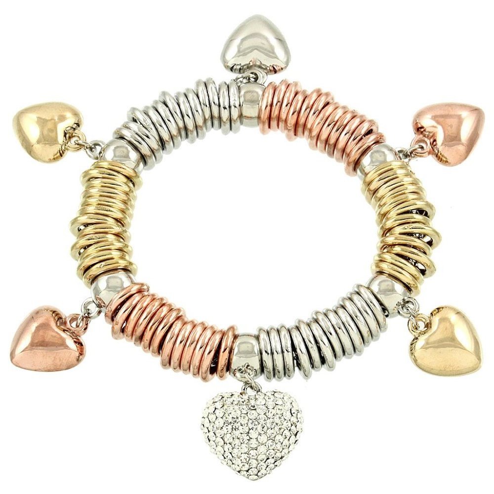 NWT Stretch Heart Charm Bracelet. Largest Heart Covered With Rhinestones.